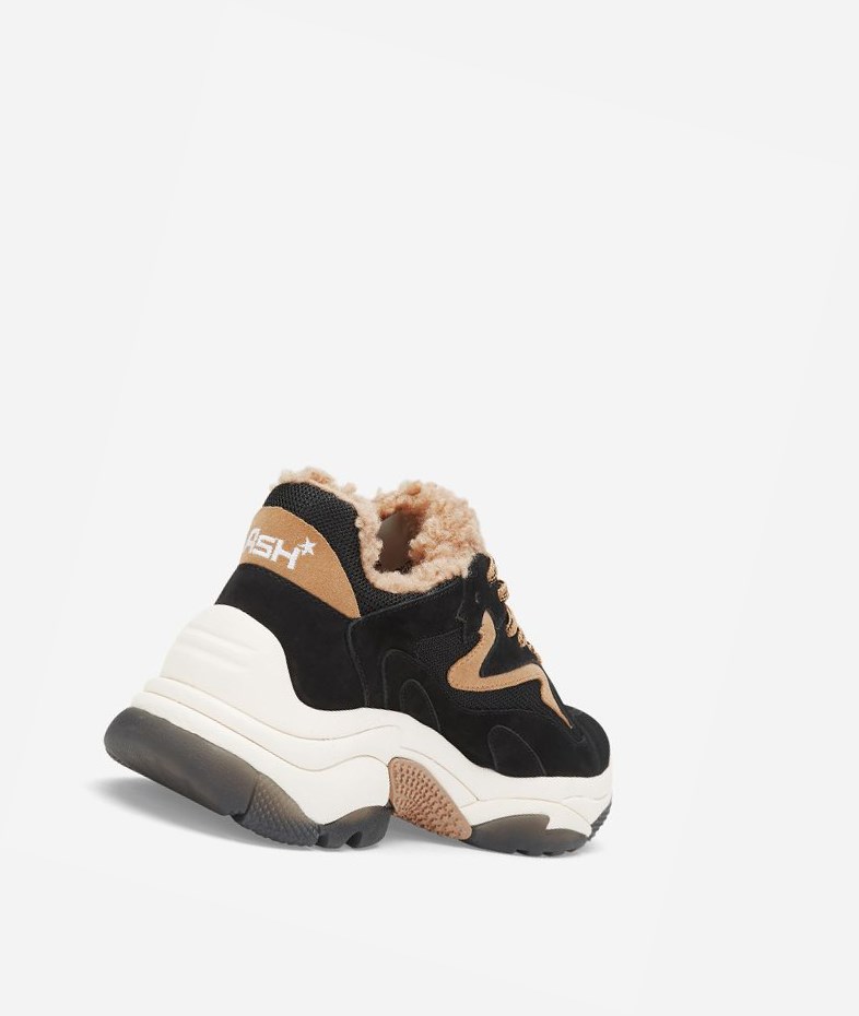 Black / Caramel Women's ASH Addict Fur Chunky Sneakers | 092BNIHJZ