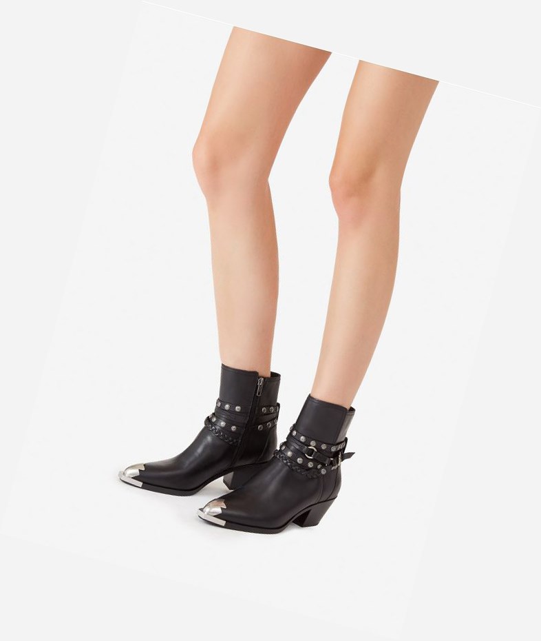 Black Women's ASH Folk Ankle Boots | 168ZAHVKU