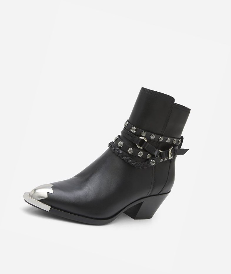 Black Women's ASH Folk Ankle Boots | 168ZAHVKU