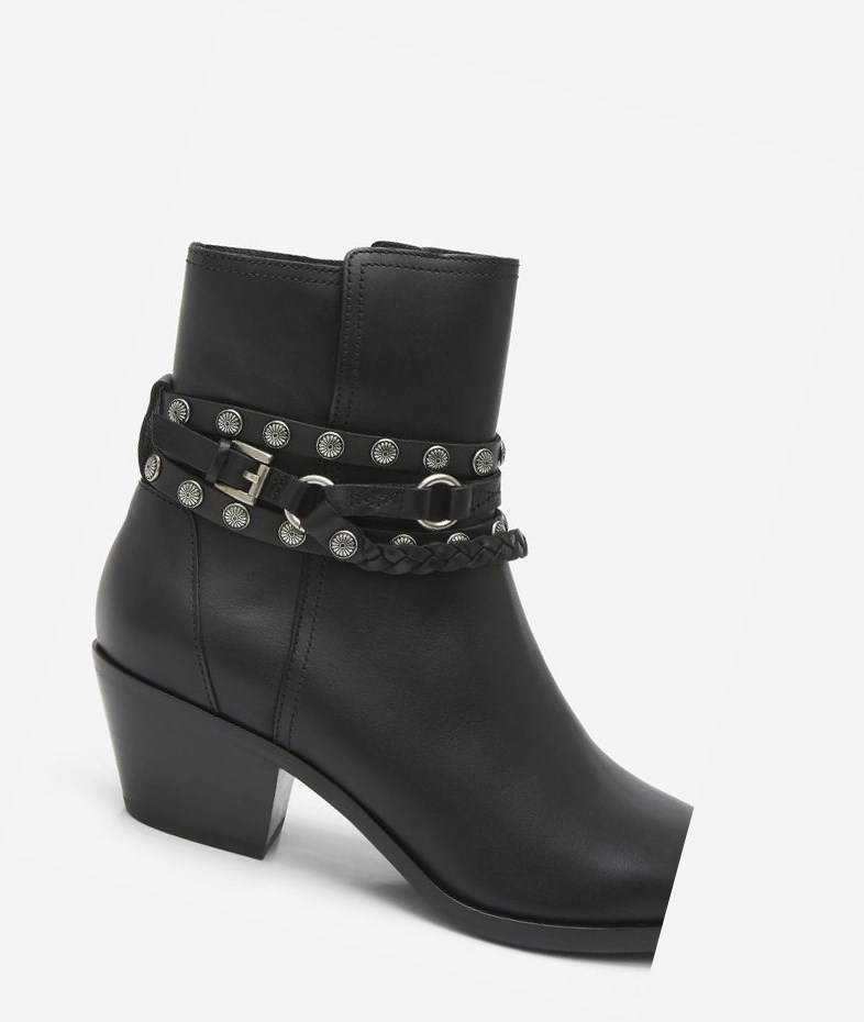 Black Women's ASH Folk Ankle Boots | 168ZAHVKU