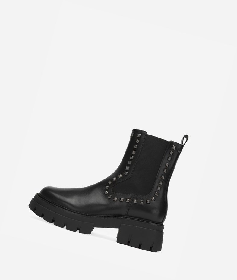 Black Women\'s ASH Lenny Studs Biker Boots | 428GDVSKJ