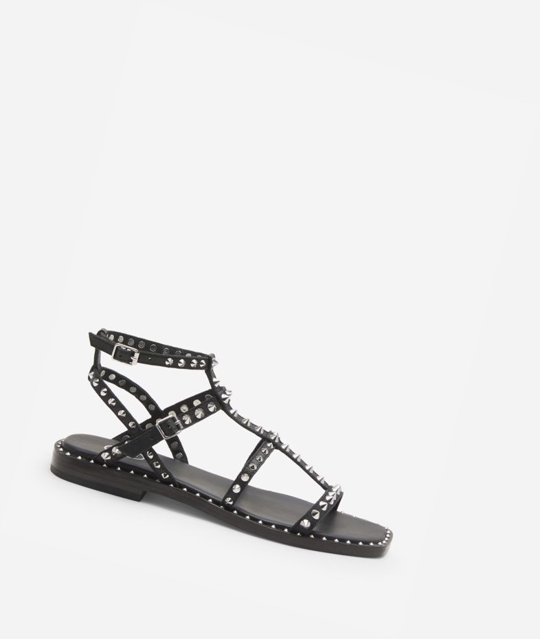 Black Women\'s ASH Maeva Flat Sandals | 351BUFQOE