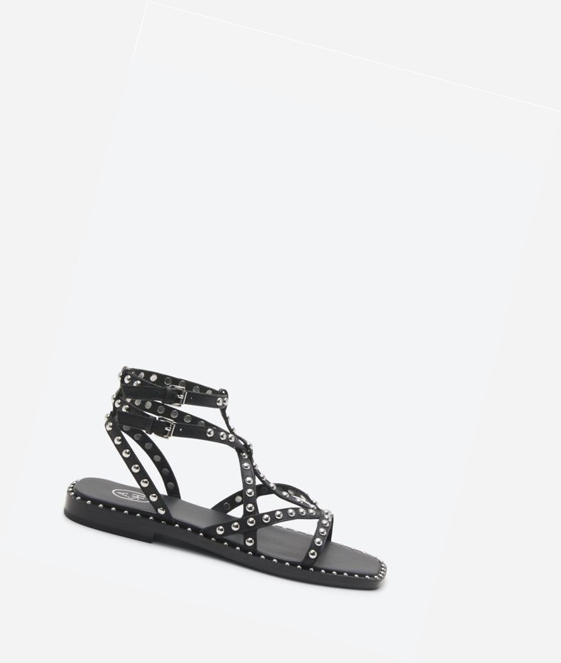 Black Women\'s ASH Mamba Flat Sandals | 702IBQRMJ