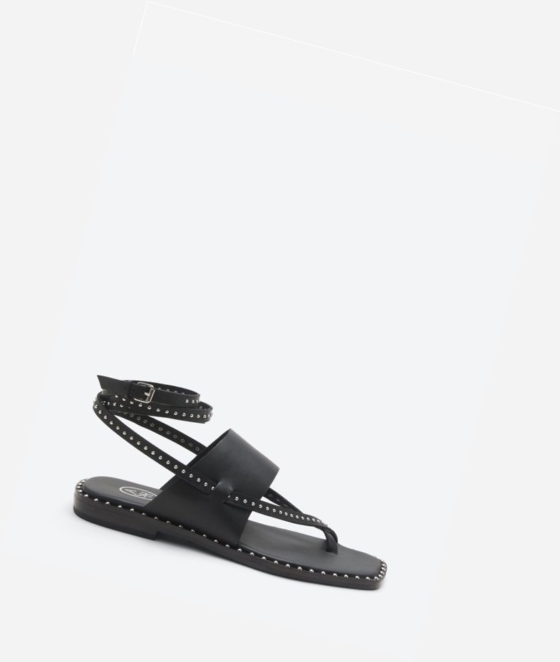 Black Women\'s ASH Medusa Studs Flat Sandals | 632RFYTVL