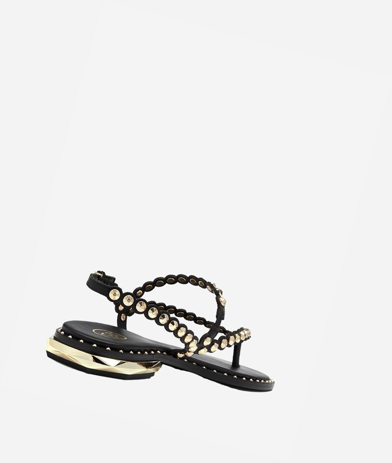 Black Women's ASH Patchy Flat Sandals | 065QUMEYO