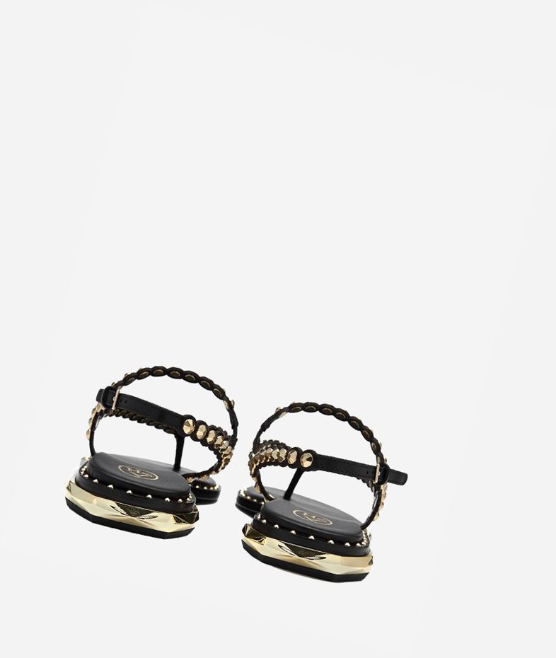 Black Women's ASH Patchy Flat Sandals | 065QUMEYO