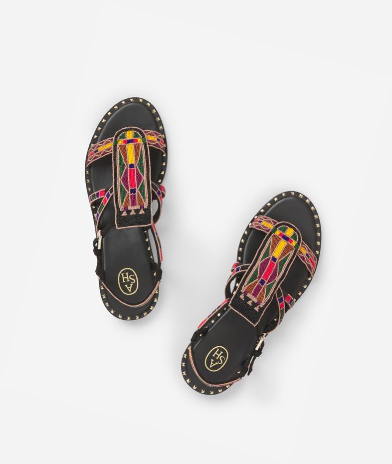 Black Women's ASH Peaceful Flat Sandals | 806MZCIOD