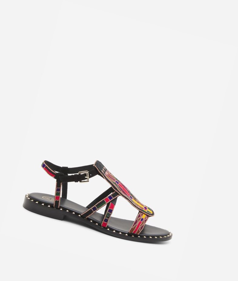 Black Women\'s ASH Peaceful Flat Sandals | 806MZCIOD