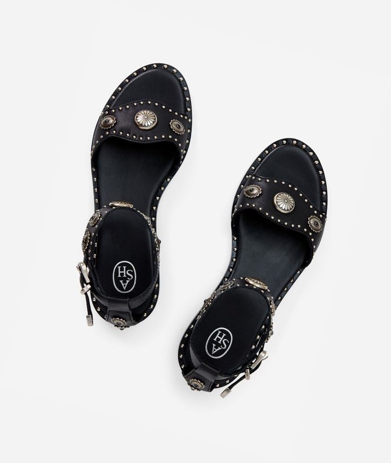 Black Women's ASH Poker Flat Sandals | 481EIHZUV