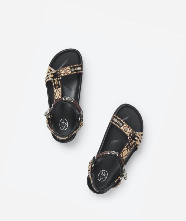 Black Women's ASH Ugo Flat Sandals | 195JDCUQB