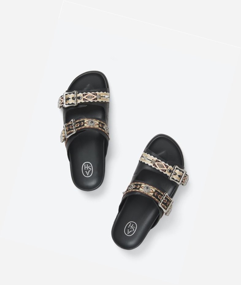 Black Women's ASH Ulysse Flat Sandals | 972YRESCD