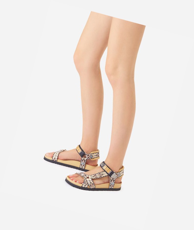 Caramel / Black Women's ASH Ugo Flat Sandals | 349JVTSWZ