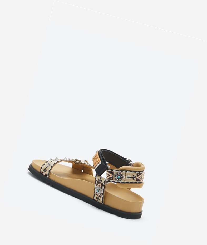 Caramel / Black Women's ASH Ugo Flat Sandals | 349JVTSWZ