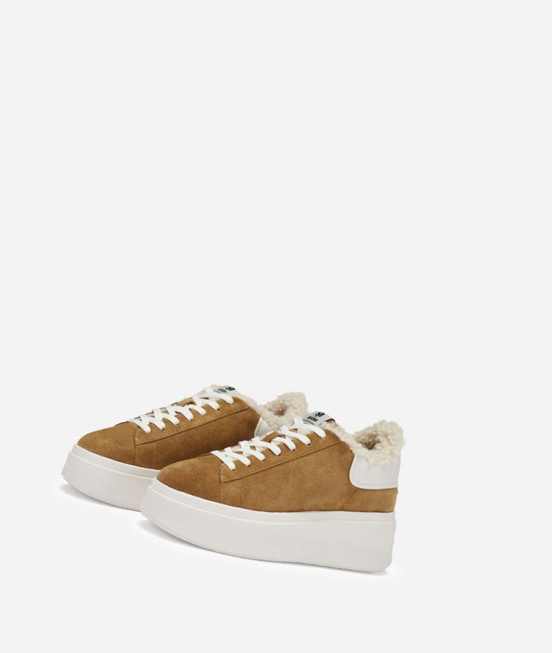 Golden Brown / White Women's ASH Moby Be Kind Fur Low-Top Sneakers | 458MAFTNH