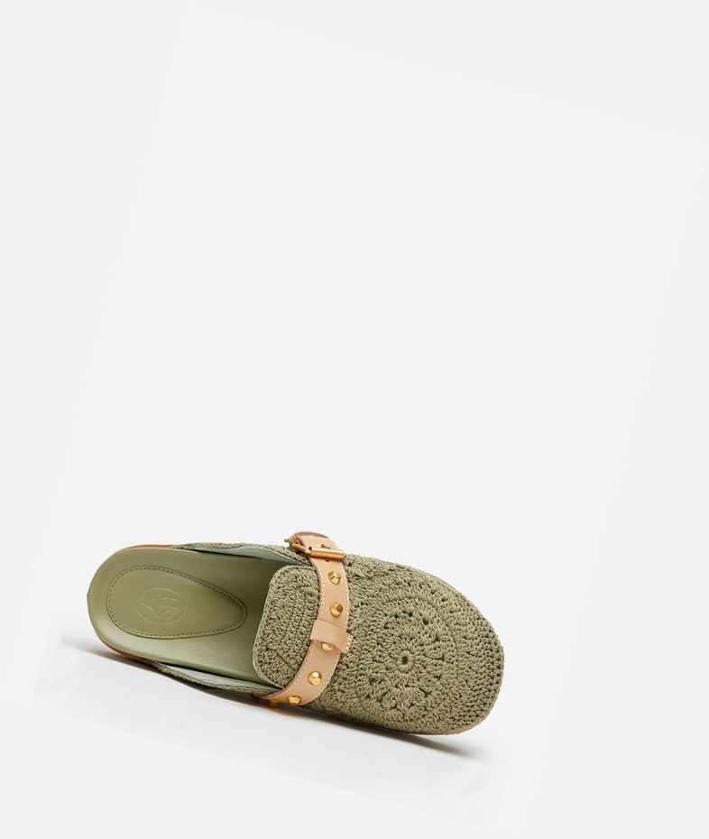 Green / Caramel Women's ASH Gioia Flat Sandals | 578MQRSOB