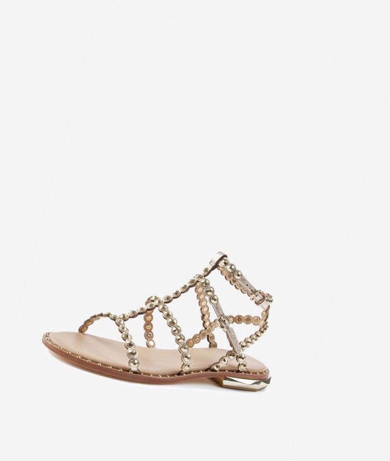 Light Gold Women's ASH Pamela Flat Sandals | 374MTECWZ