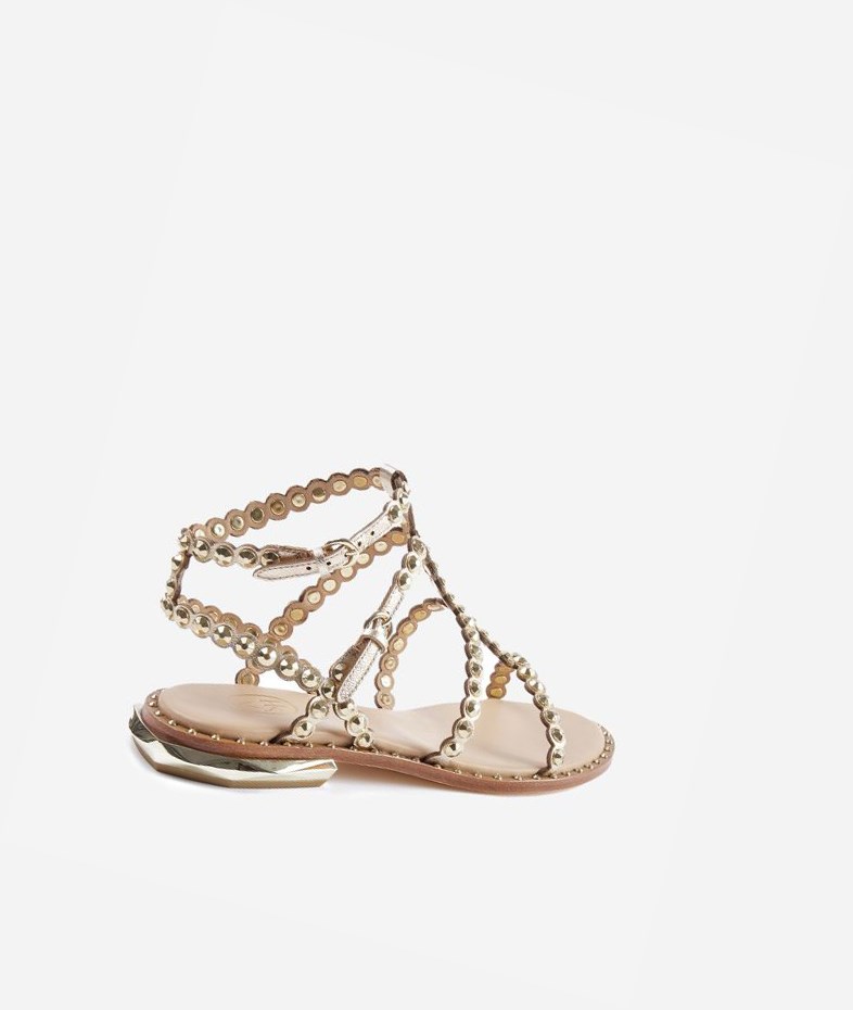 Light Gold Women's ASH Pamela Flat Sandals | 374MTECWZ