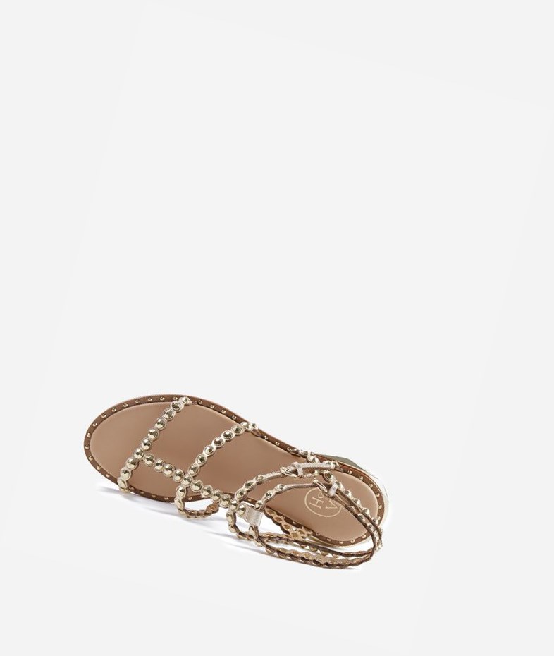 Light Gold Women's ASH Pamela Flat Sandals | 374MTECWZ