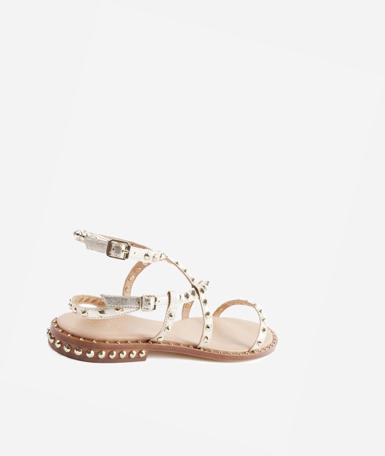 Light Gold Women's ASH Petra Flat Sandals | 294LTWRHV