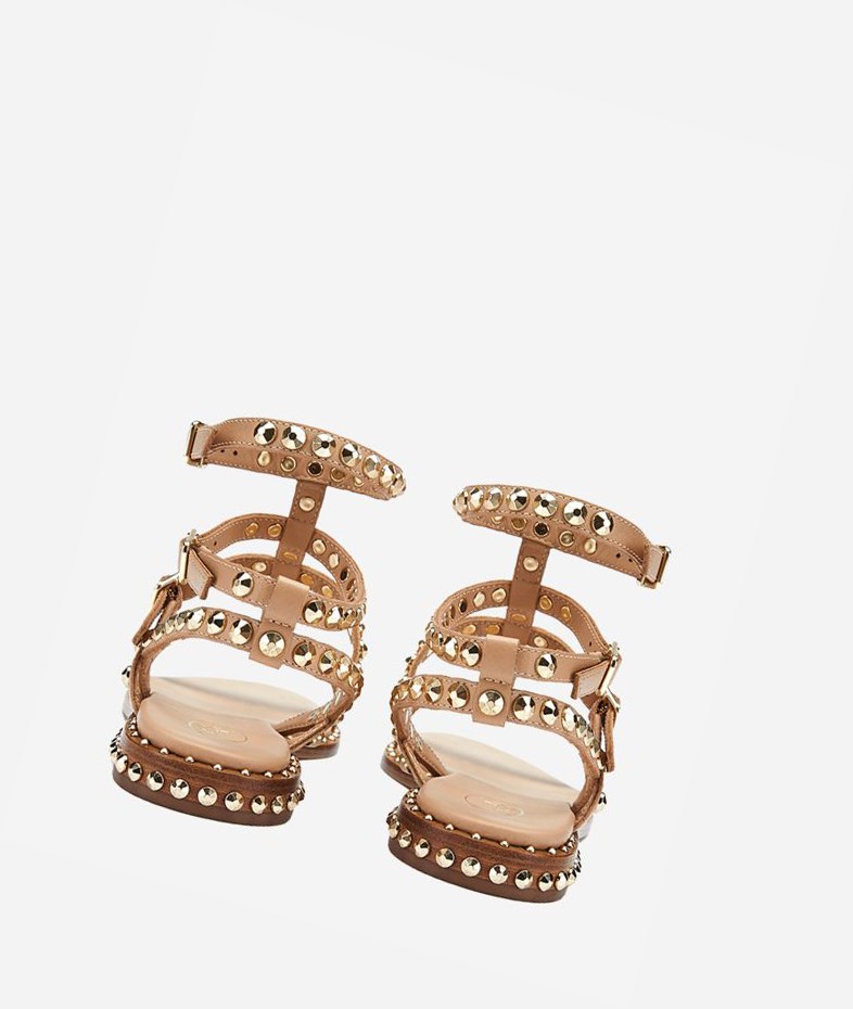 Skin / Ariel Gold Conical Faceted Studs Women's ASH Play Flat Sandals | 039MWNSHG