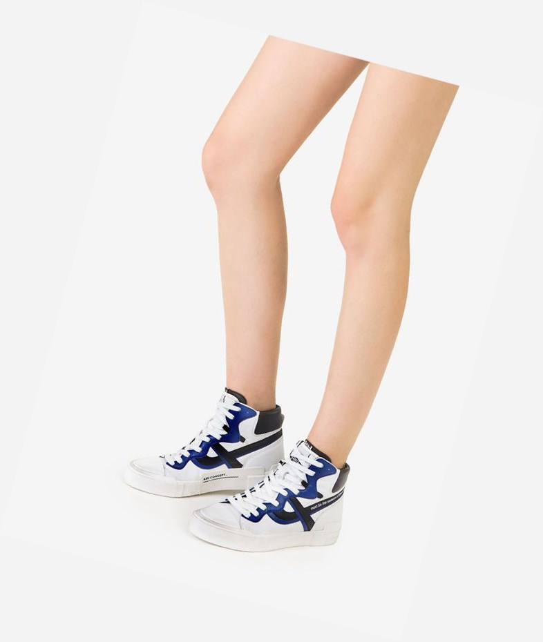 White / Cobalt / Black Women's ASH Grease High-Top Sneakers | 623SOMJHK