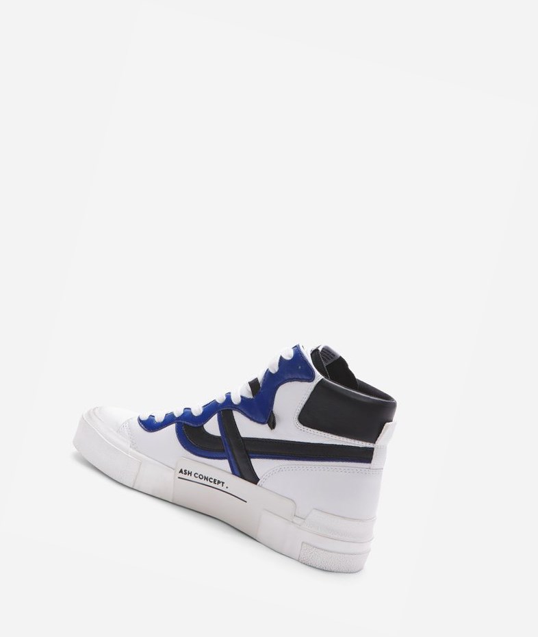 White / Cobalt / Black Women's ASH Grease High-Top Sneakers | 623SOMJHK