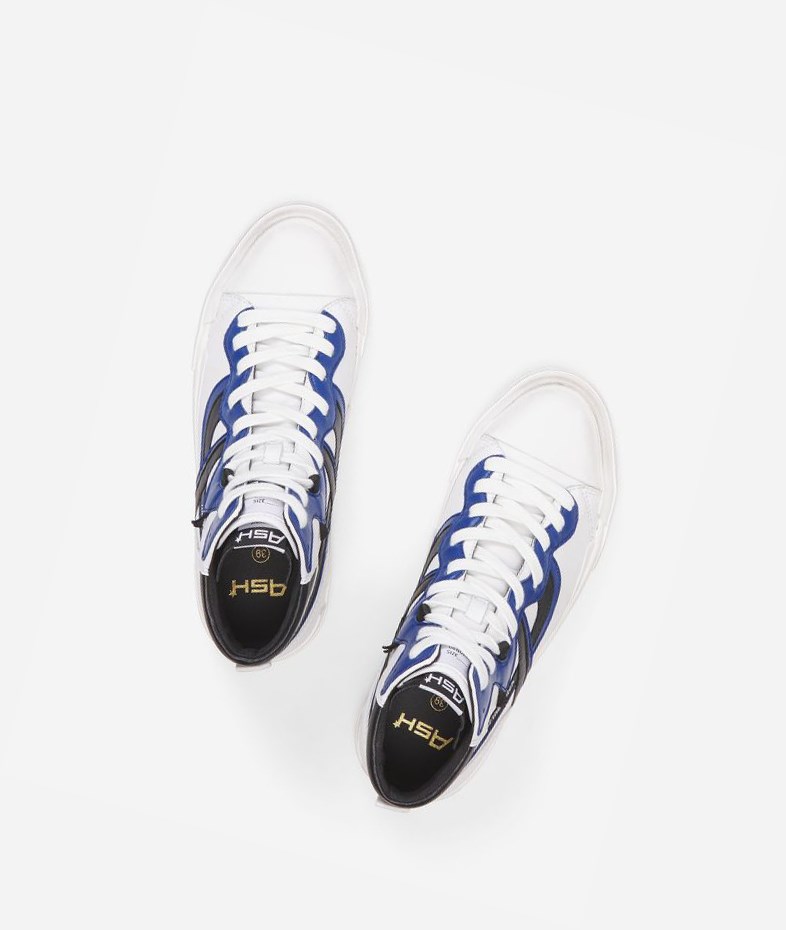 White / Cobalt / Black Women's ASH Grease High-Top Sneakers | 623SOMJHK