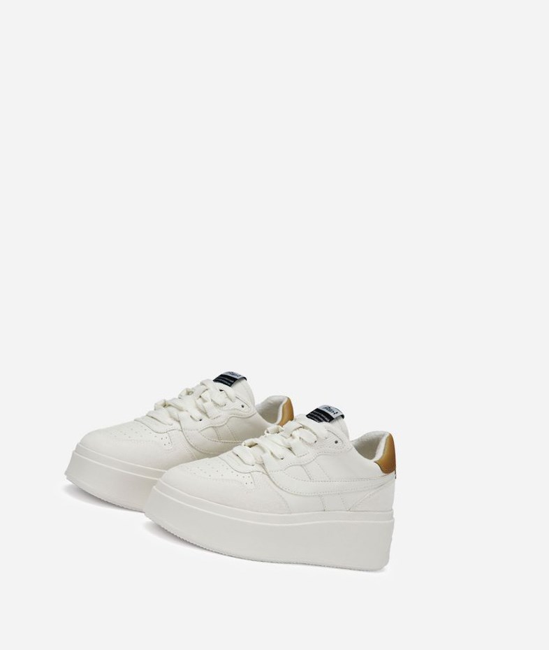 White / Golden Brown Women's ASH Match Low-Top Sneakers | 184VBOECT