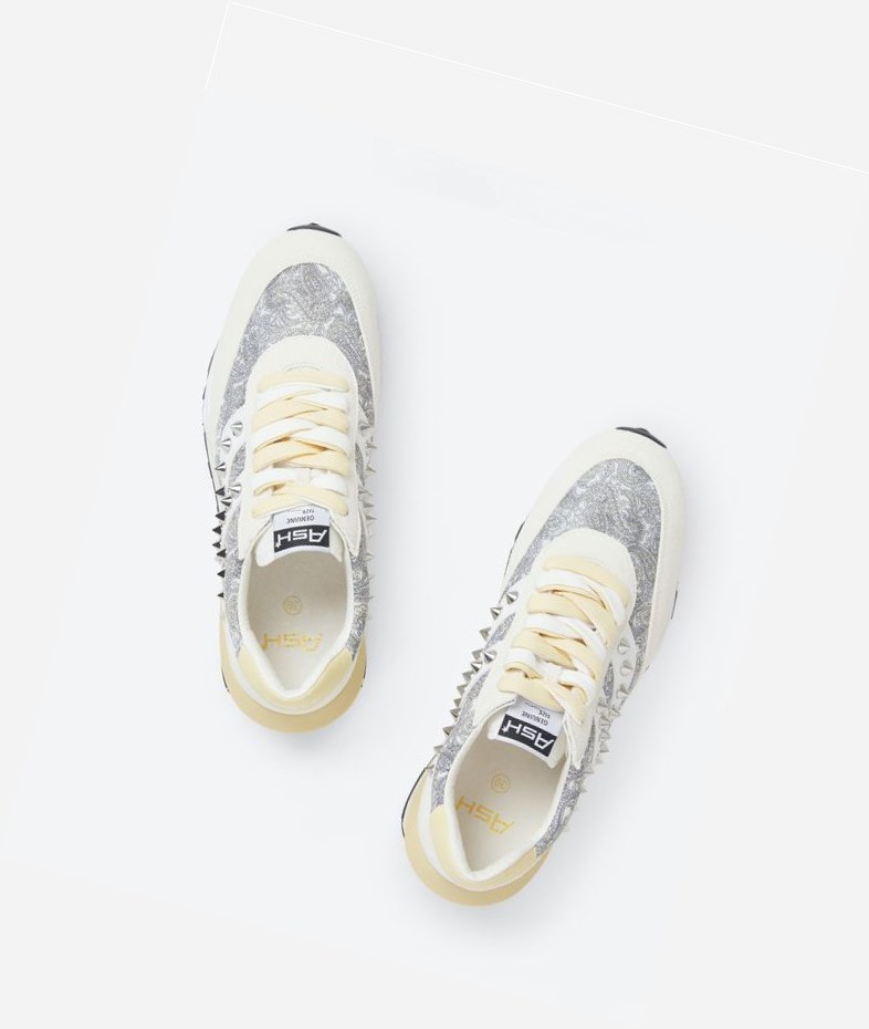 White / Vaniglia / Off White Women's ASH Spider Studs Low-Top Sneakers | 206RQJDCO